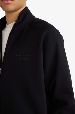 DeFacto Boxy Fit Dik Yaka Baskılı İçi Yumuşak Tüylü Cepli Fermuarlı Sweatshirt E1367AX26SPBK81