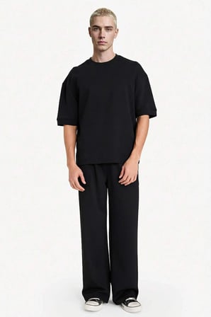 Defacto B4844AXBK81 Siyah LOOSE FIT Nefes Alabilen Kumaş Tişört