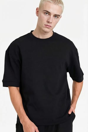 Defacto B4844AXBK81 Siyah LOOSE FIT Nefes Alabilen Kumaş Tişört