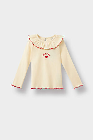 Kız Bebek Standart Fit Fitilli Kaşkorse Uzun Kollu Tişört