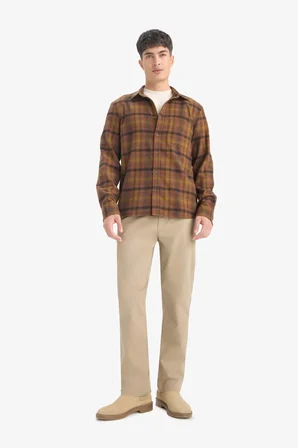 Regular Fit Polo Yaka Kareli Flanel Uzun Kollu Gömlek