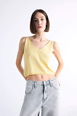 DeFacto V Yaka Crop Askılı Bluz F7499AX25SMYL501