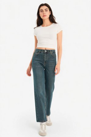 DeFacto Comfort Straıght Normal Bel Bilek Boy Jean Yıkamalı Pantolon G8022AX26SPNM34