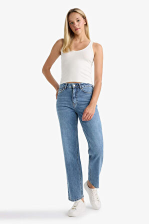 Comfort Straight Yüksek Bel Bilek Boy Jean Yıkamalı Pantolon