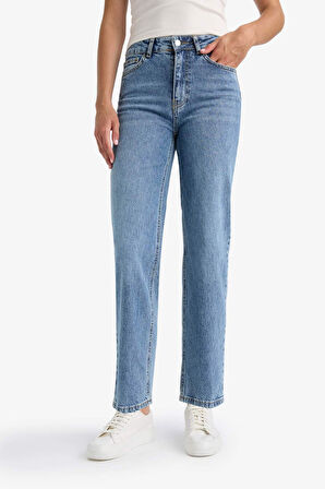 Comfort Straight Yüksek Bel Bilek Boy Jean Yıkamalı Pantolon