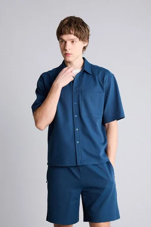 DeFacto Esnek Dokulu Kumaş Boxy Fit Kısa Kollu Gömlek G4163AX26SMNV164