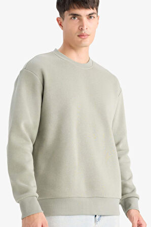 Relax Fit Bisiklet Yaka Kalın İçi Yumuşak Tüylü Basic Düz Sweatshirt