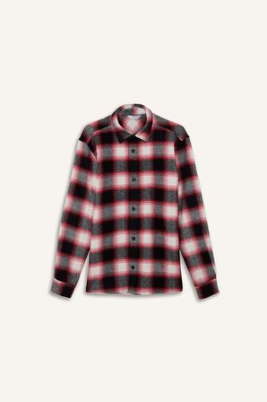 DeFacto Regular Fit Polo Yaka Flanel Kareli Uzun Kollu Gömlek F7115AX25WNBR490