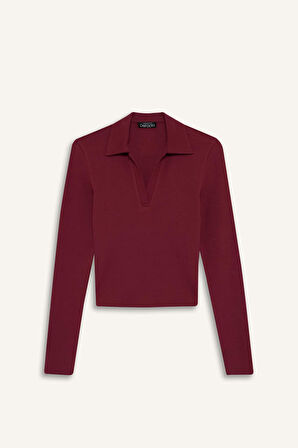 Fitted Polo Yaka Modal Uzun Kollu Tişört