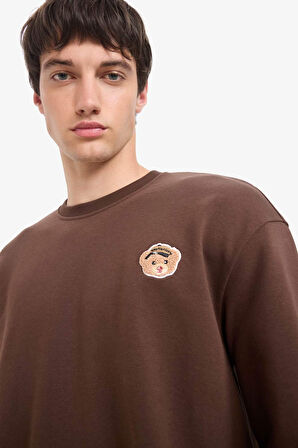 Boxy Fit Bisiklet Yaka Nakışlı Sweatshirt