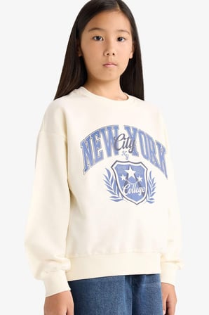 Kız Çocuk Relax Fit Bisiklet Yaka Baskılı Sweatshirt