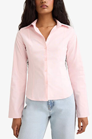 Fitted Poplin Uzun Kollu Gömlek