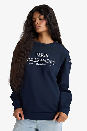 Relax Fit Bisiklet Yaka Baskılı Kalın Sweatshirt