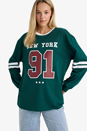 Loose Fit Bisiklet Yaka Sırt Baskılı Sweatshirt