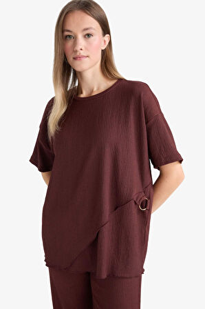 Regular Fit Bisiklet Yaka Bürümcük Kısa Kollu Tişört