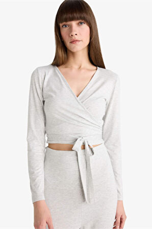 Kuşaklı Uzun Kollu Tişört-Fall in Love Loungewear