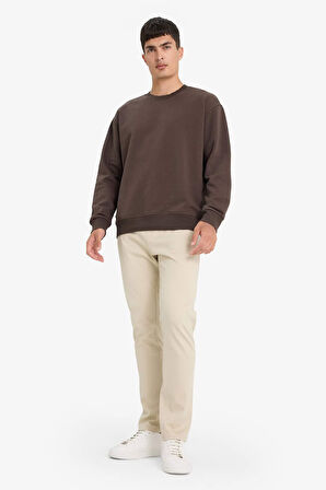 Relax Fit Bisiklet Yaka Kalın İçi Yumuşak Tüylü Basic Düz Sweatshirt