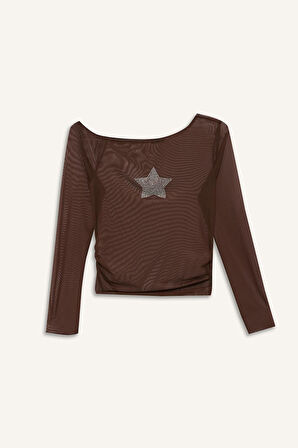 Coool Fitted Bisiklet Yaka Tül Uzun Kollu Tişört