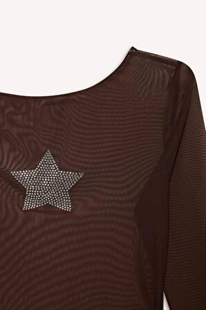 Coool Fitted Bisiklet Yaka Tül Uzun Kollu Tişört