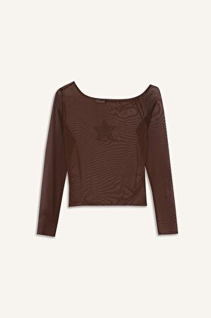 Coool Fitted Bisiklet Yaka Tül Uzun Kollu Tişört