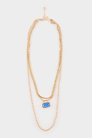 Kadın Mavi Taşlı Gold Kolye