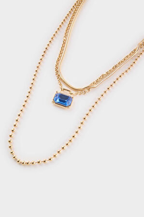 Kadın Mavi Taşlı Gold Kolye