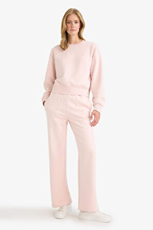 Boxy Fit Bisiklet Yaka Basic Düz Kalın Sweatshirt Kumaşı Sweatshirt