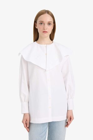 DeFacto Relax Fit Geniş Yakalı Poplin Uzun Kollu Gömlek Tunik F4557AX25HSER85