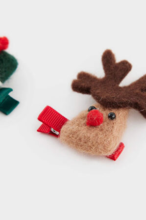 Kız Çocuk Yılbaşı Geyik Temalı 3'lü Çıtçıtlı Toka