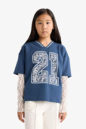 Kız Çocuk 2'li Takım Dantel Detayli Uzun Kollu Tişört Eşofman Altı