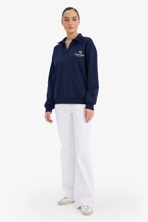 DeFacto Relax Fit Polo Yaka Baskılı Kalın Sweatshirt G7014AX25WNNV251