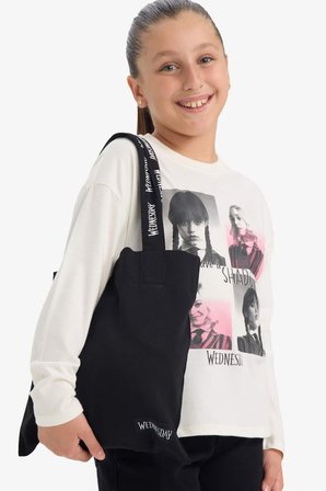 DeFacto %100 Pamuk Wednesday Loose Fit Bisiklet Yaka Uzun Kollu Tişört Kız Çocuk G0452A825AUER105