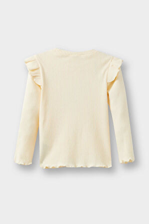 Kız Bebek Bisiklet Yaka Balerin Baskılı Fitilli Kaşkorse Uzun Kollu Tişört 