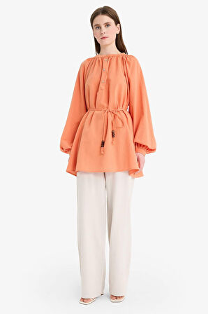 Keten Karışımlı Wide Leg Geniş Paça Flamlı Pantolon