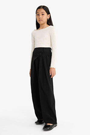 Kız Çocuk Baggy Fit Geniş Bol Paça Gabardin Pantolon