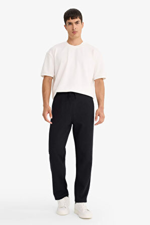 Regular Fit Beli Bağcıklı Düz Paça Waffle Eşofman Altı