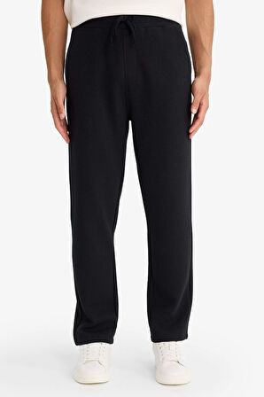 Regular Fit Beli Bağcıklı Düz Paça Waffle Eşofman Altı