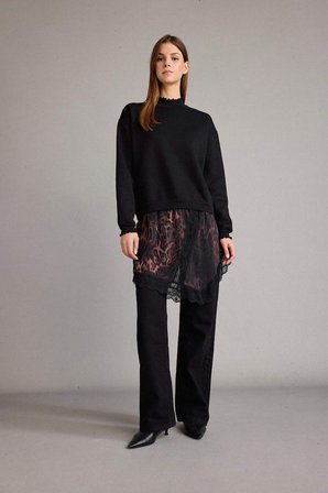 DeFacto Bisiklet Yaka Etek Ucu Leopar Desenli Sweatshirt G6561AX25WNBK81