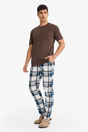 Pijama Takımı Kısa Kollu Üst Kareli Uzun Alt