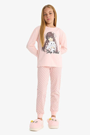 Kız Çocuk Regular Fit Hayvan Baskılı 2'li Pijama Takımı