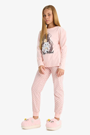 Kız Çocuk Regular Fit Hayvan Baskılı 2'li Pijama Takımı