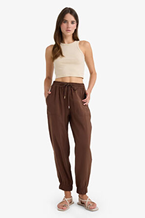 Paperbag Cep Detaylı Düz Paça Uzun Boy Modal Pantolon