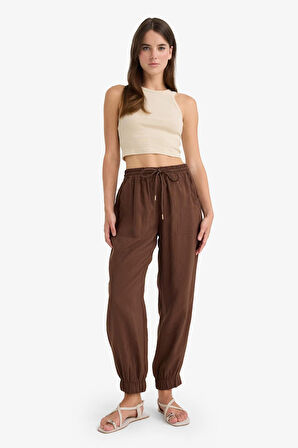 Paperbag Cep Detaylı Düz Paça Uzun Boy Modal Pantolon