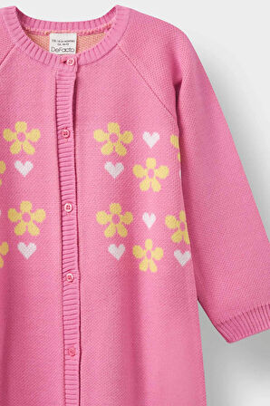 Kız Bebek Yenidoğan Çiçekli Uzun Kollu Triko Tulum
