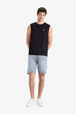 %100 Pamuk Straight Fit Jean Bermuda Şort