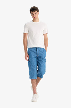 DeFacto %100 Pamuk Hafif Kumaş Regular Fit Jean Uzun Bermuda Şort F4223AX25SMNM39