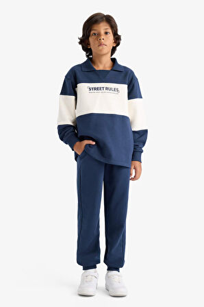 Erkek Çocuk 2'li Takım Renk Bloklu Sweatshirt Eşofman Altı