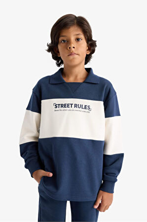 Erkek Çocuk 2'li Takım Renk Bloklu Sweatshirt Eşofman Altı