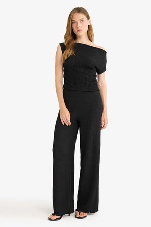 DeFacto Slim Fit Dar Kesim Tek Omuzlu Bürümcük Bluz G2703AX25AUBK81