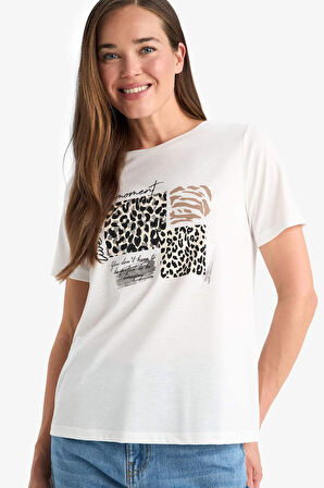 DeFacto Regular Fit Bisiklet Yaka Baskılı Kısa Kollu Tişört F2774AX25SMER105